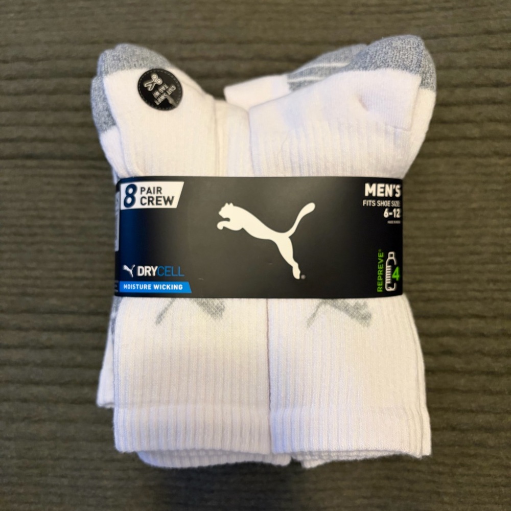 Puma Men's Athletic Crew Socks - White and Gray (8 pack)